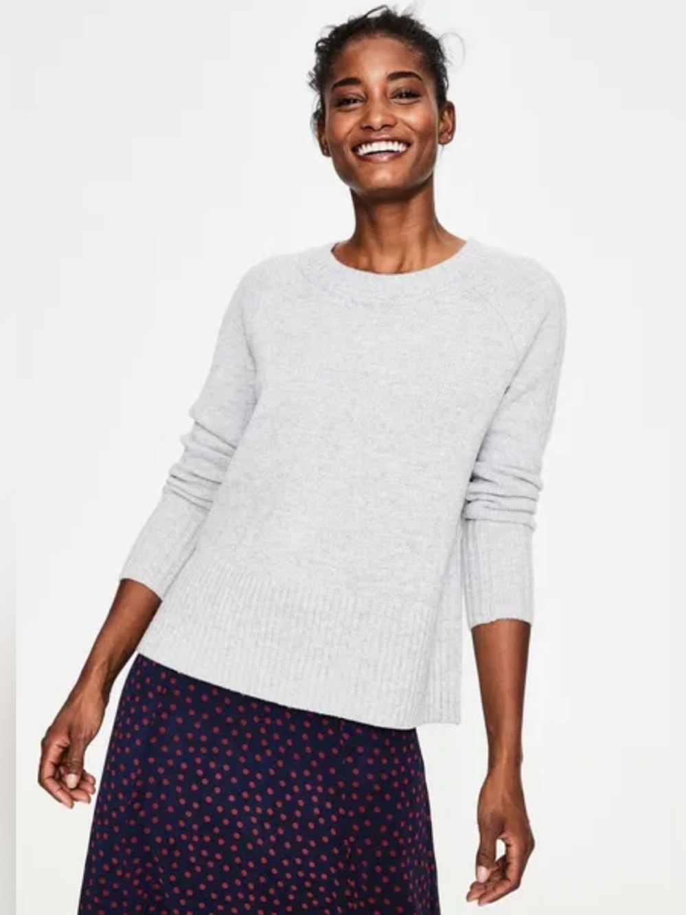 Boden Heidi Wool Cashmere Sweater Gray Crewneck Ribbed Small